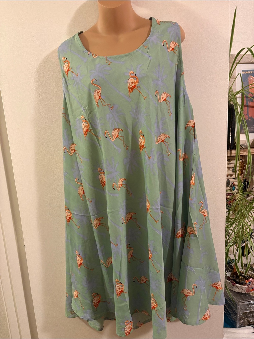 Mint Green Sleeveless Flamingo Midi Dress